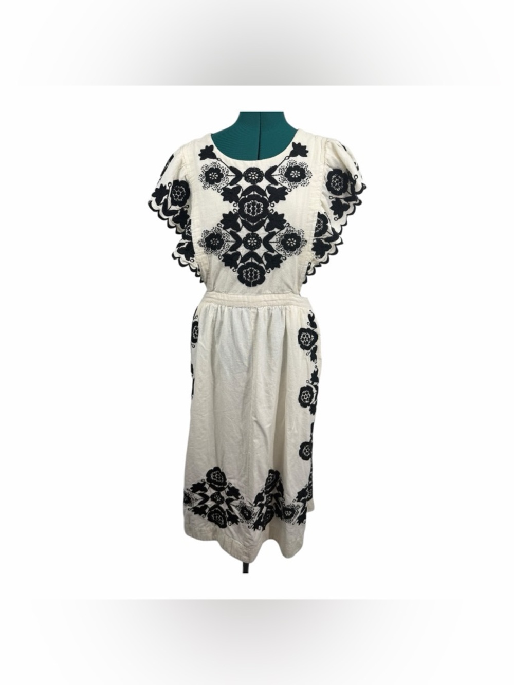 Sea New York Embroidered Midi Dress Ivory Black Floral Boho Dress - Picture 4 of 8